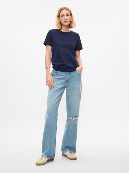 Lacivert %100 Pamuk Vintagesoft Bisiklet Yaka T-shirt
