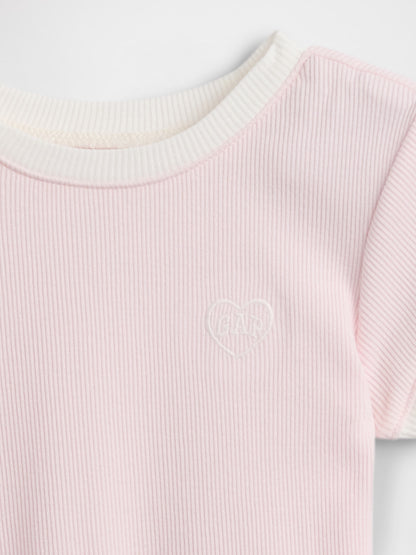 Açık Pembe Logo Ribbed Ringer T-shirt