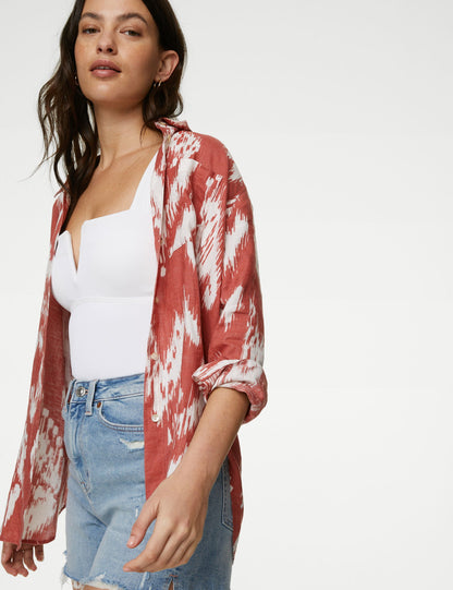 Relaxed Fit Uzun Kollu Keten Gömlek
