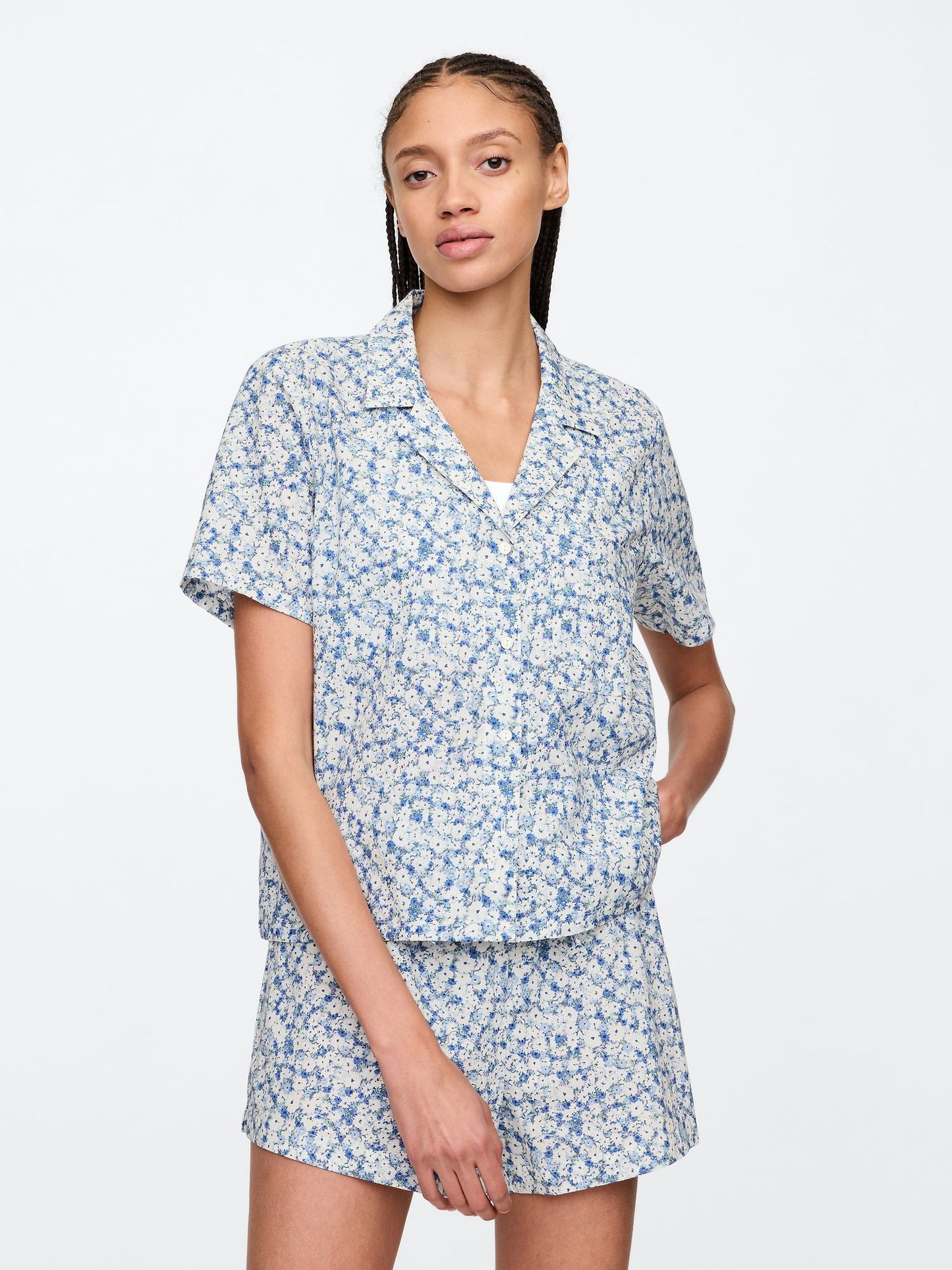 Mavi Poplin Pijama Üstü