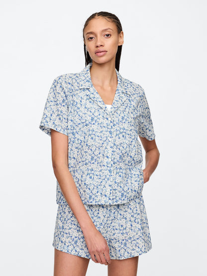 Mavi Poplin Pijama Üstü