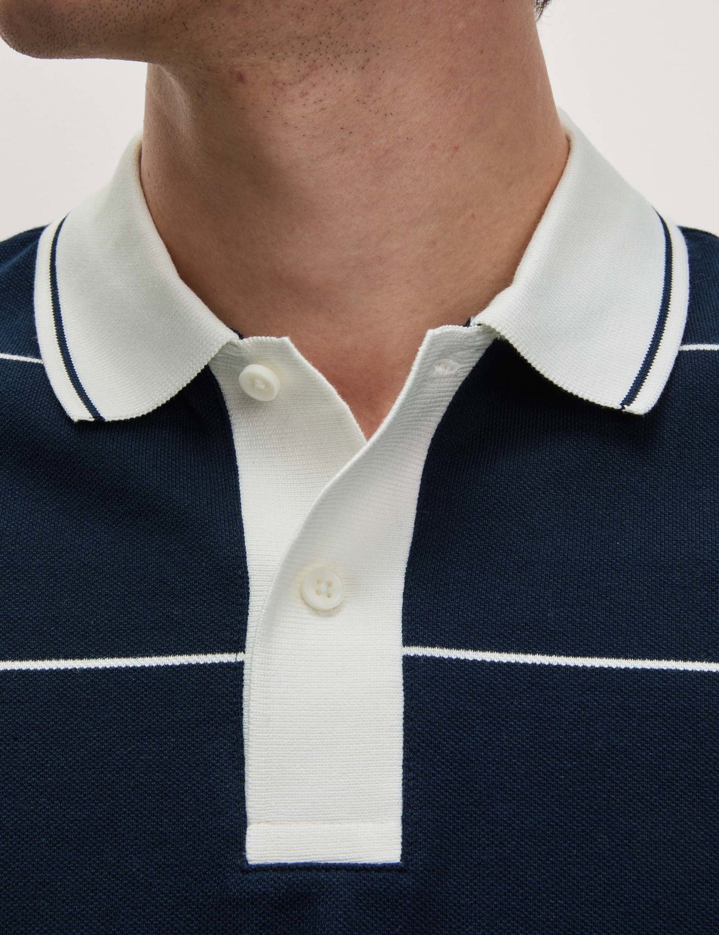 Saf Pamuklu Pique Çizgili Polo T-shirt