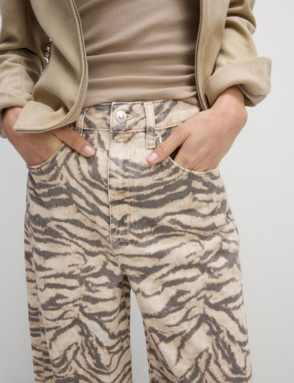 Leopar Desenli Wide Leg Jean Pantolon