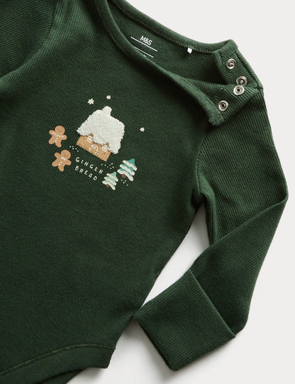 Pamuk Karışımlı Gingerbread bodysuit takımı