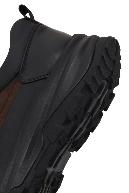 Erkek Kahverengi Bağcıklı Kalın Tabanlı Deri Casual Sneaker
