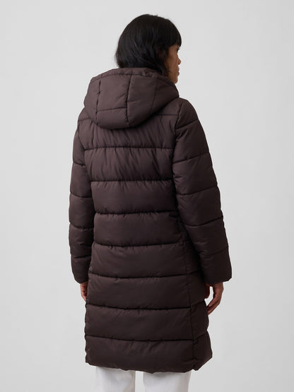 Kahverengi Relaxed Midi Puffer Şişme Mont