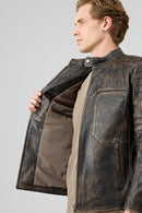 Morant Erkek Kahverengi Vintage Slim-fit Deri Ceket