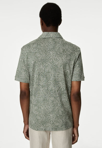 Kısa Kollu Saf Keten Polo Yaka T-shirt