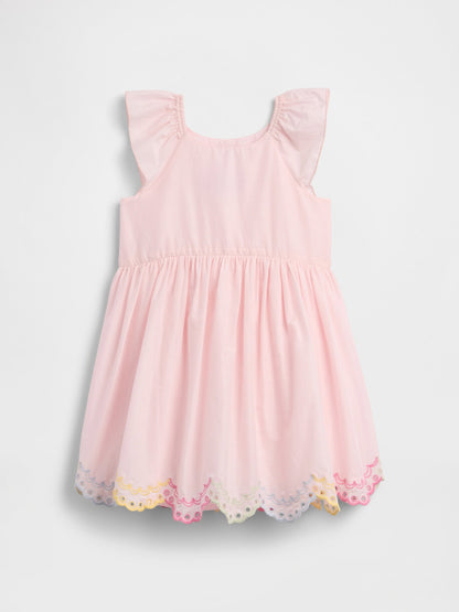 Açık Pembe Flutter Sleeve Elbise