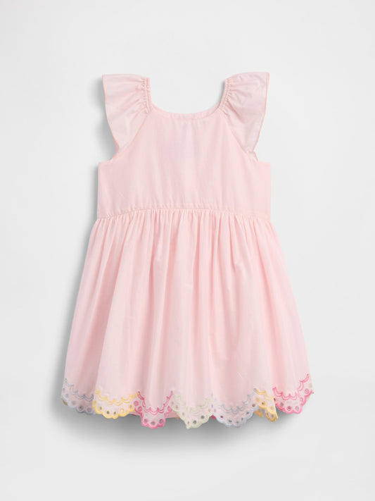 Açık Pembe Flutter Sleeve Elbise