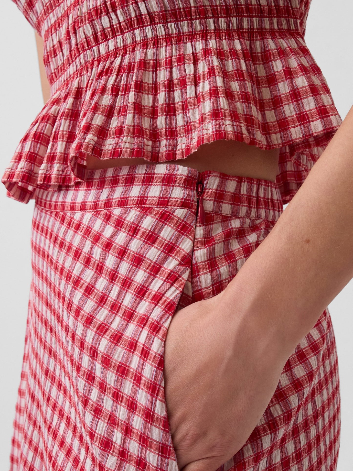Kırmızı Gingham Maxi Etek
