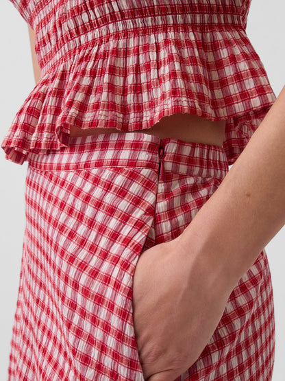 Kırmızı Gingham Maxi Etek
