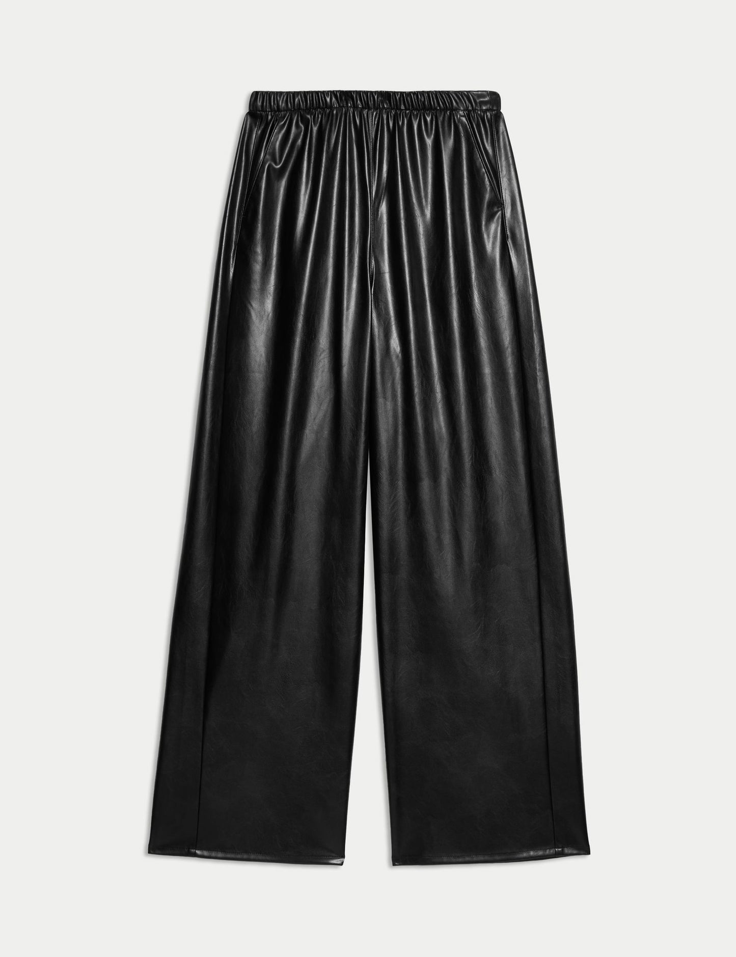 Deri Görünümlü Wide Leg Pantolon