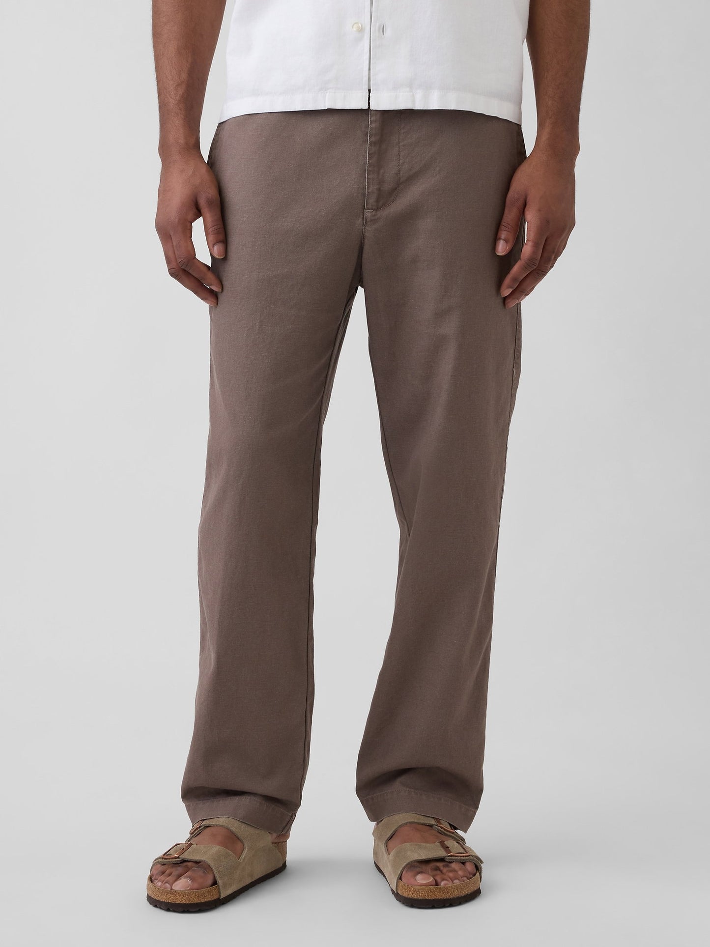 Kahverengi Keten Karışımlı Relaxed Taper Easy Pantolon