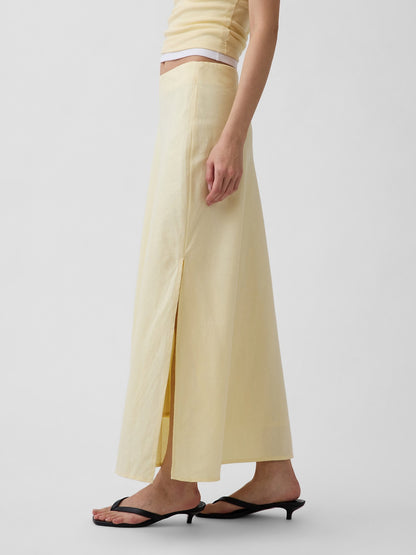 Sarı Keten Karışımı Maxi Slip Etek