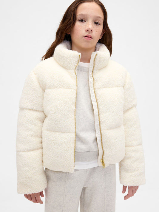 Kırık Beyaz Sherpa Puffer Şişme Mont