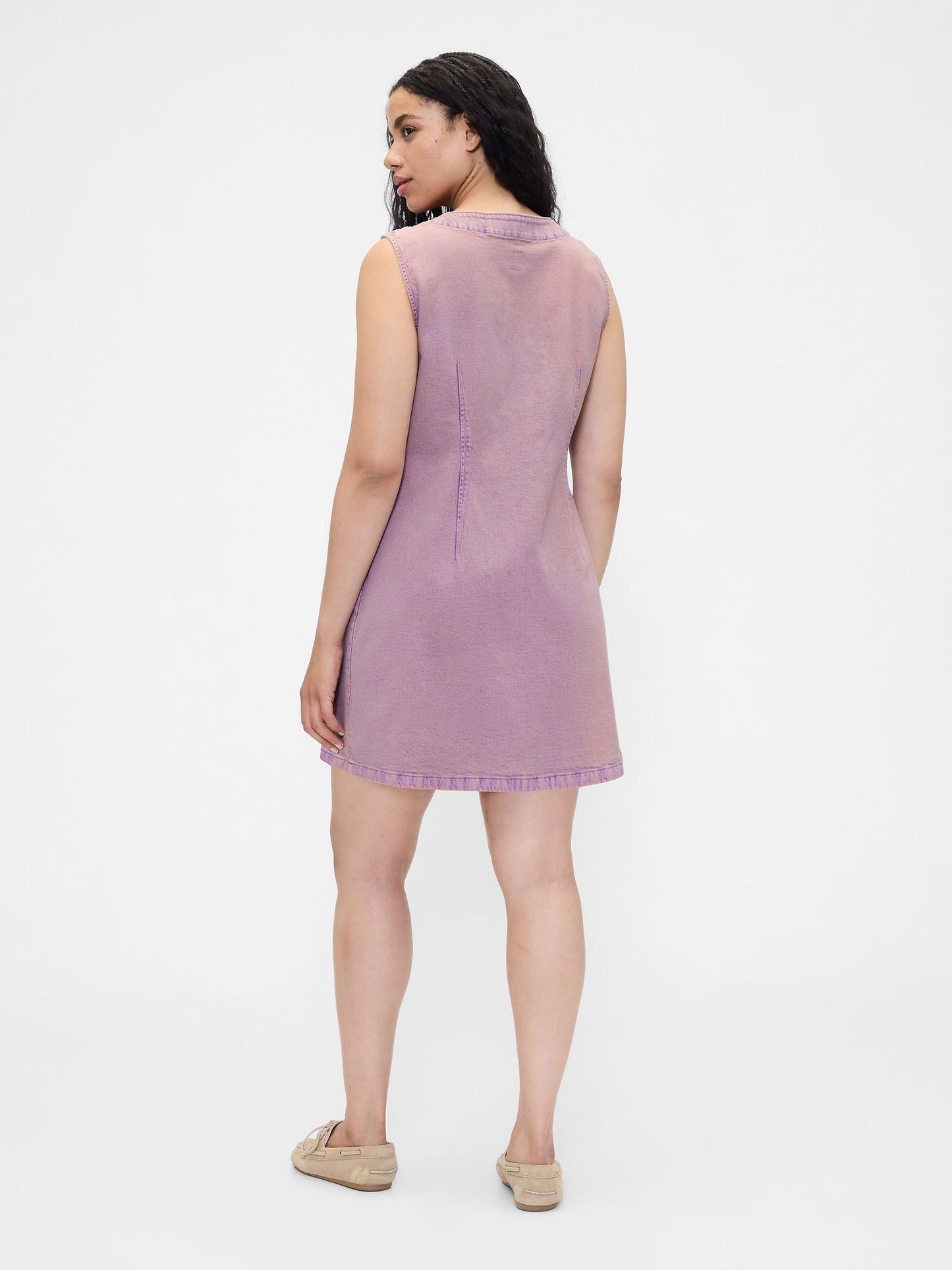 Pembe Denim V-yaka Mini Elbise