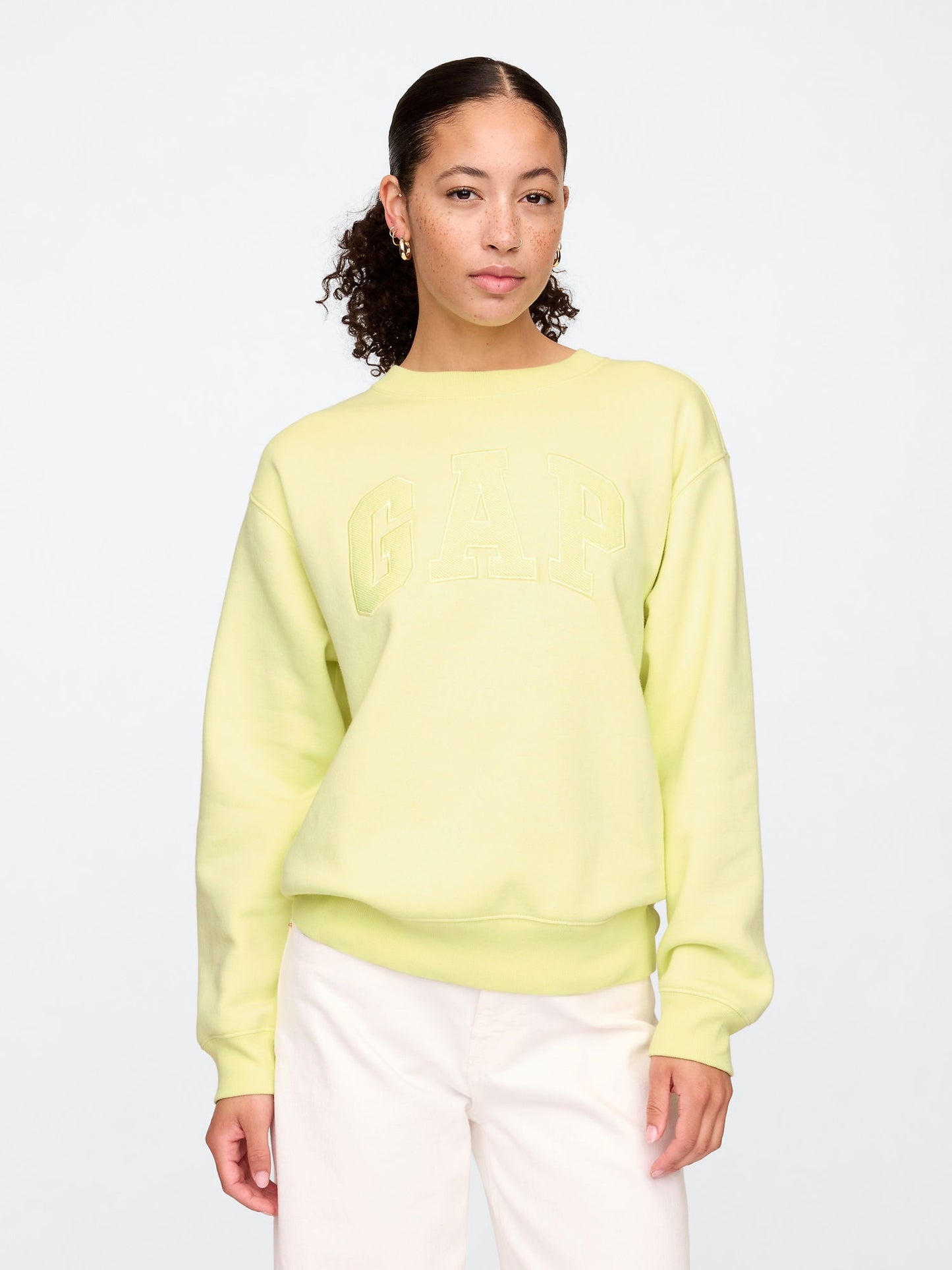 Sarı Gap Logo Bisiklet Yaka Fleece Sweatshirt