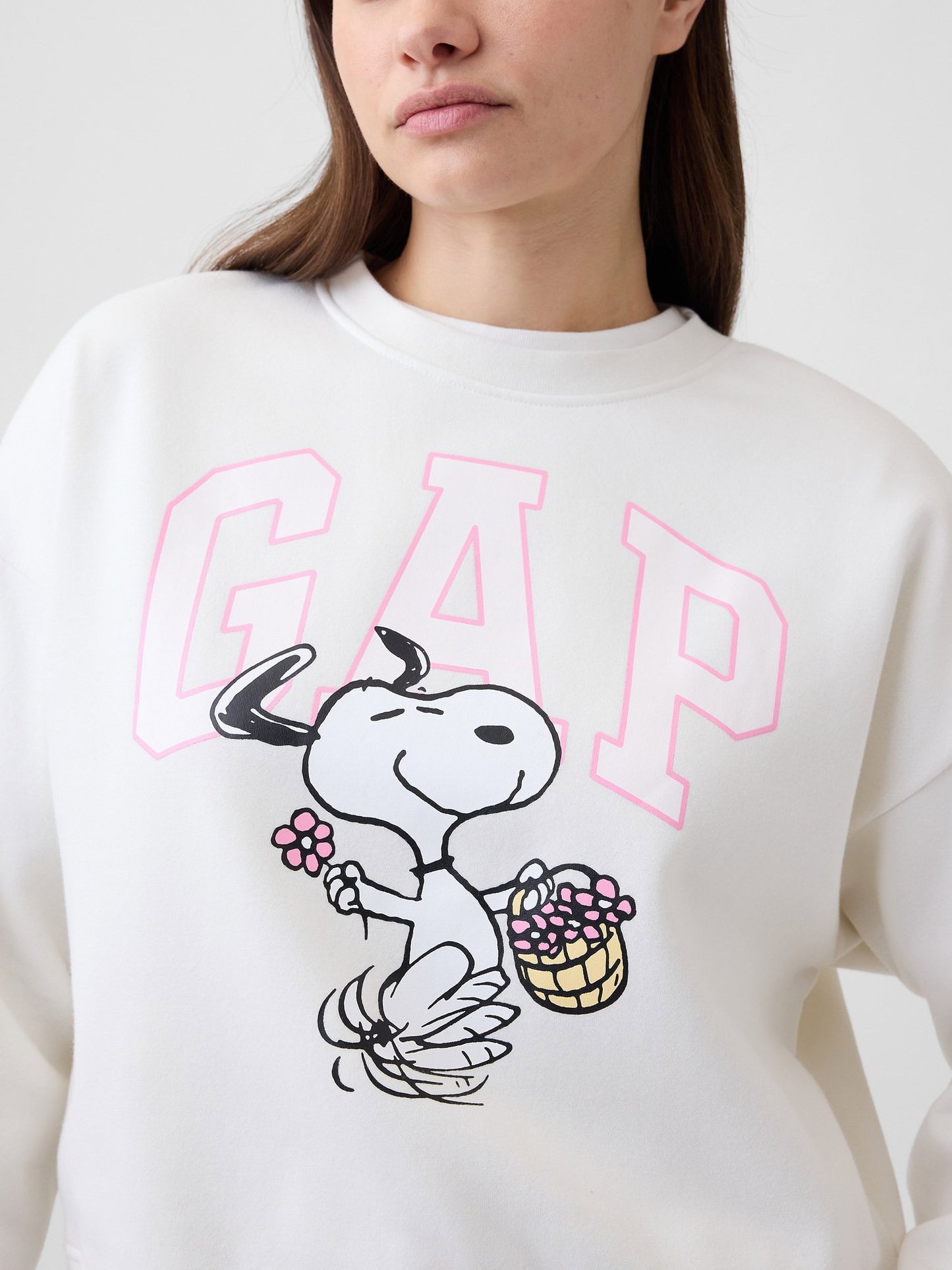 Kırık Beyaz Peanuts Oversized Wedge Bisiklet Yaka Sweatshirt