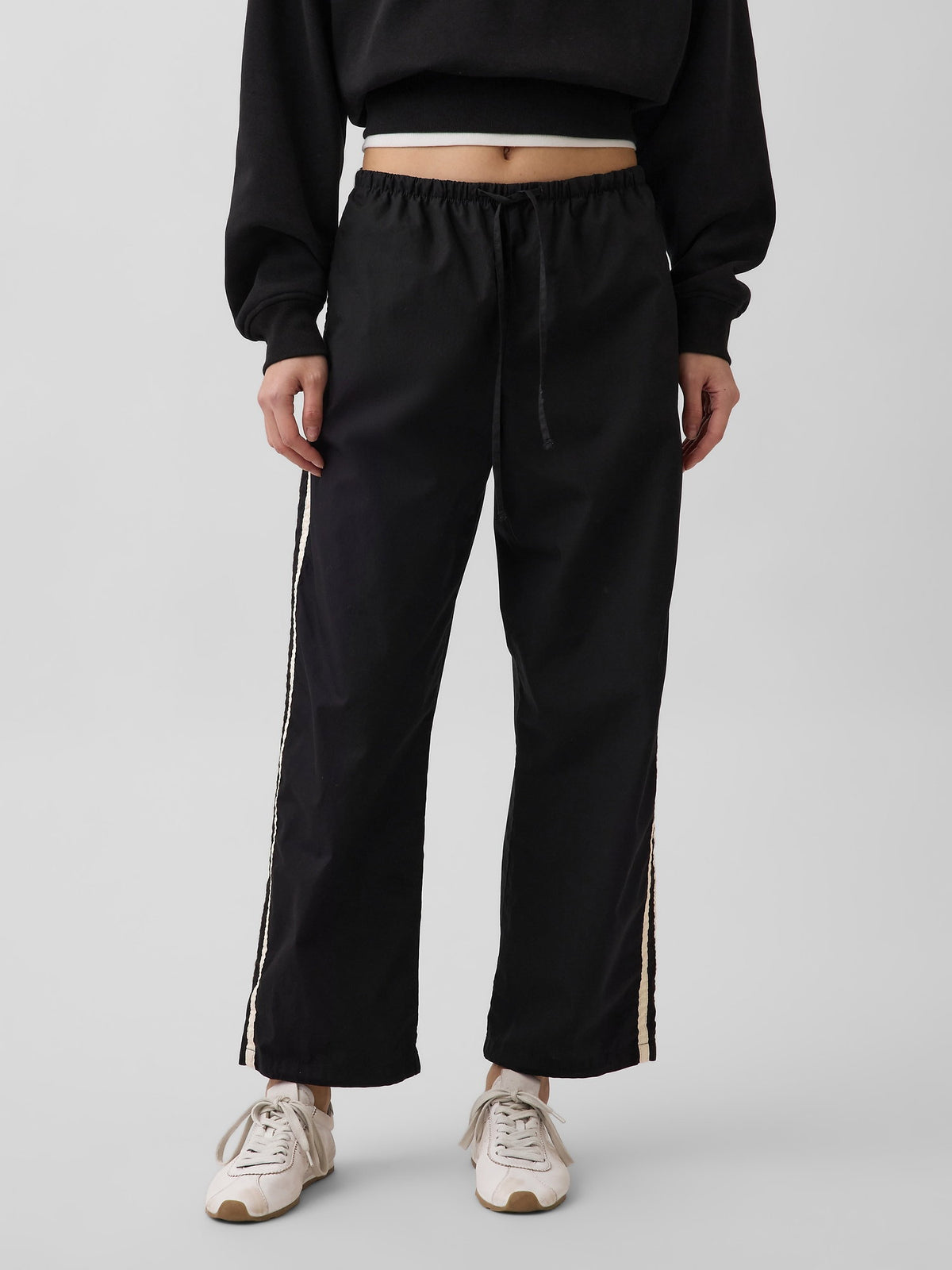 Siyah Organik Pamuk Poplin Relaxed Easy Çizgili Pantolon