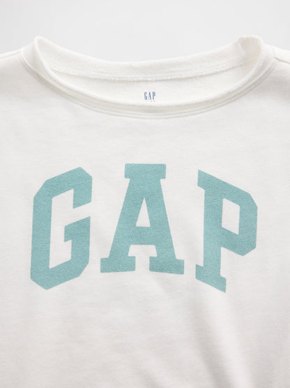 Beyaz Fransız Havlu Kumaş Wide-neck Logo Sweatshirt