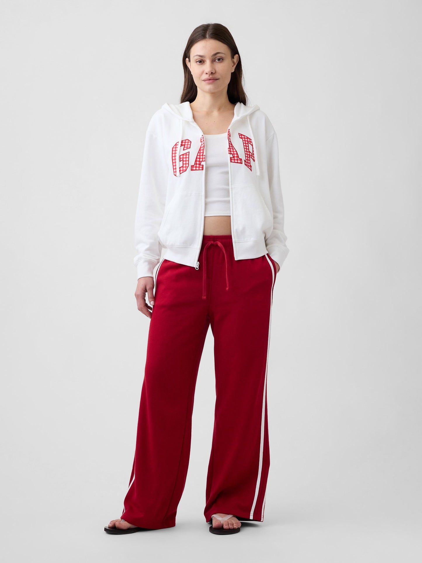 Beyaz Gap Logo Fermuarlı Fransız Havlu Kumaş Sweatshirt