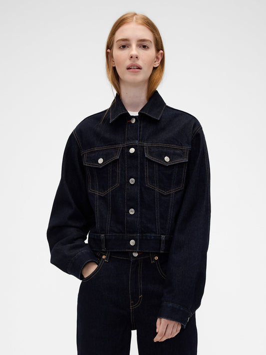 Koyu Mavi Gap × Victoria Beckham Relaxed Crop Denim Ceket
