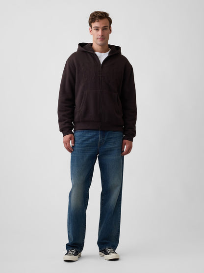 Kahverengi Relaxed Gap Logo Sherpa Astarlı Fermuarlı Sweatshirt