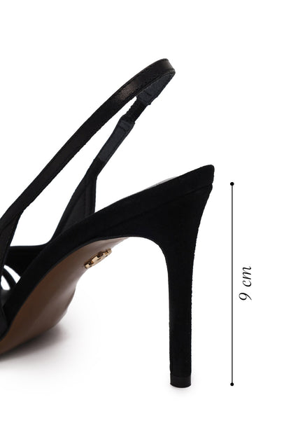 Kadın Siyah Arkası Açık Ince Topuklu Süet Deri Ayakkabı