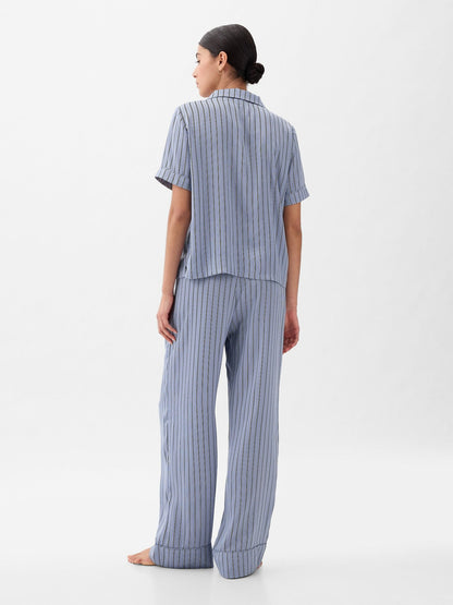 Açık Mavi Saten Pijama Üstü