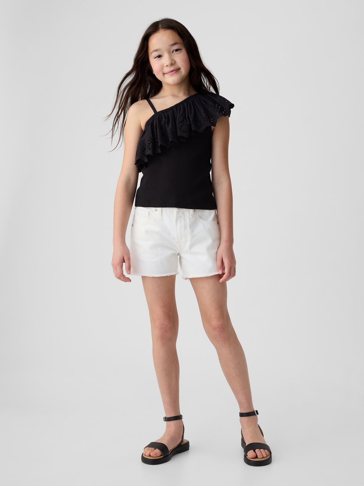 Beyaz Low Rise Stride Denim Şort