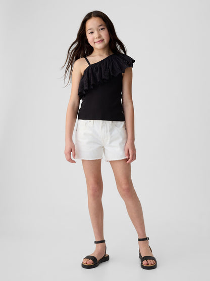 Beyaz Low Rise Stride Denim Şort
