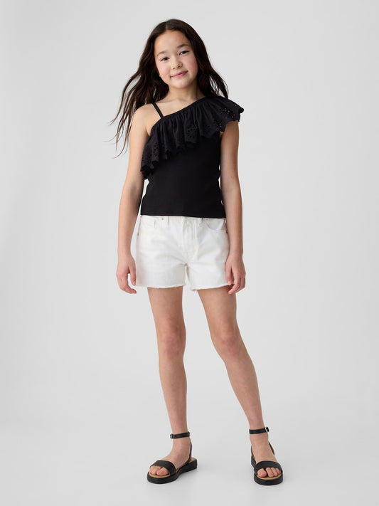 Beyaz Low Rise Stride Denim Şort