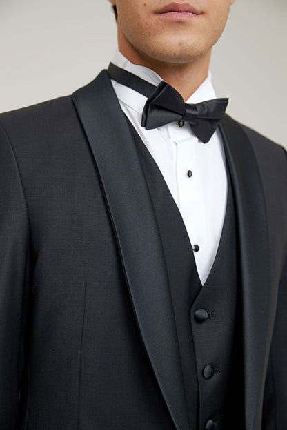 Damat Slim Fit Siyah Düz Takim Elbise Yelekli