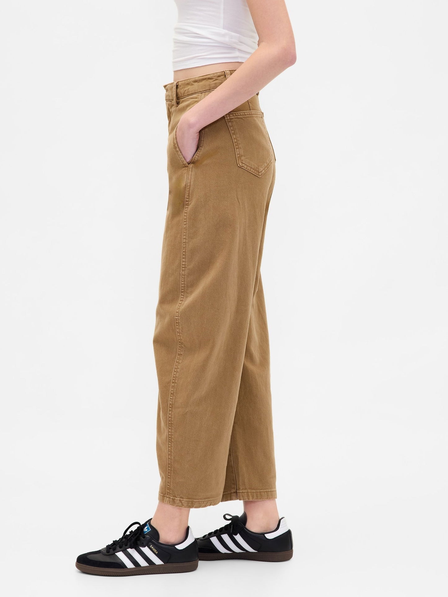 Kahverengi Mid Rise Twill Barrel Pantolon