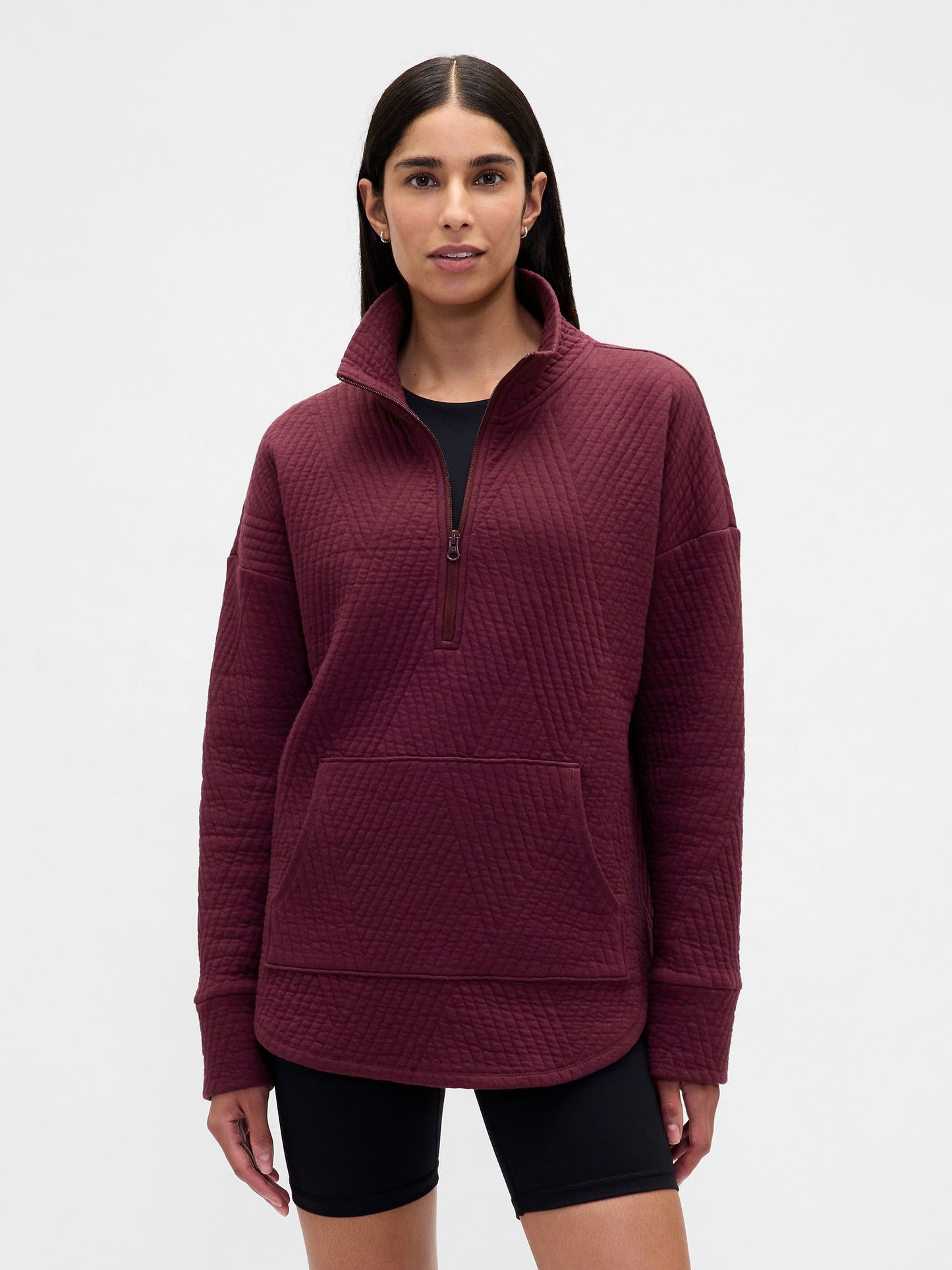 Bordo Gapfit Quilted Jacquard Pullover Spor Üst