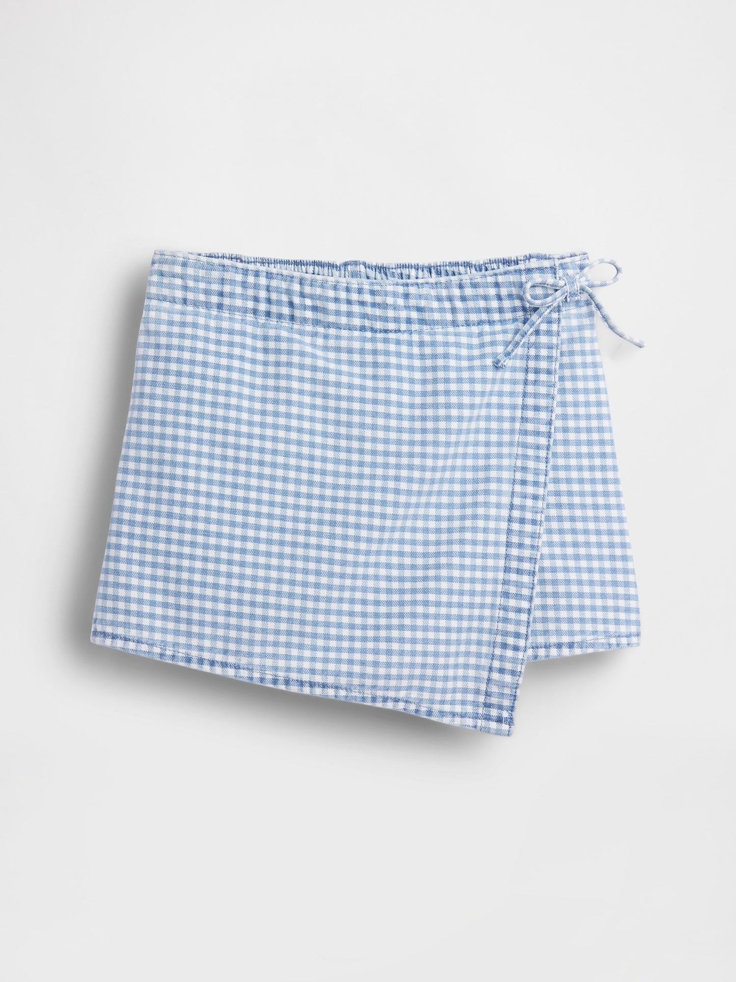 Mavi Gingham Denim Wrap-front Mini Şort Etek