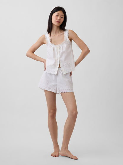 Beyaz Dantel Işlemeli Pijama Şort