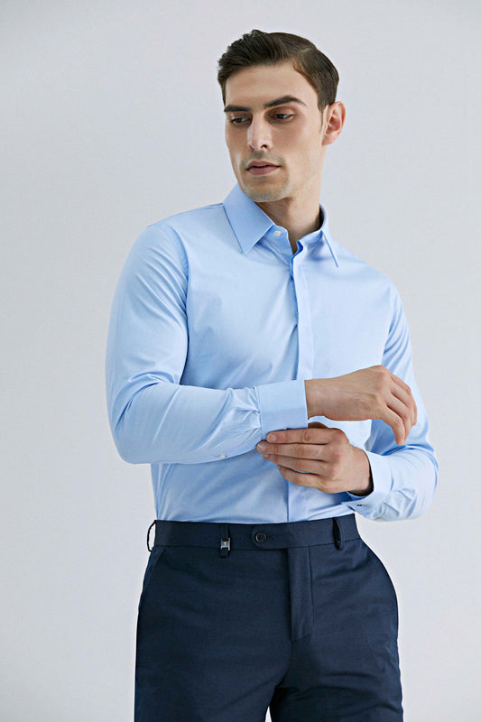 Tween Slim Fit Mavi Düz Easy Care Gömlek