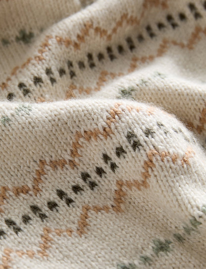 Saf Pamuk Karışımlı Fair Isle Desenli Şal
