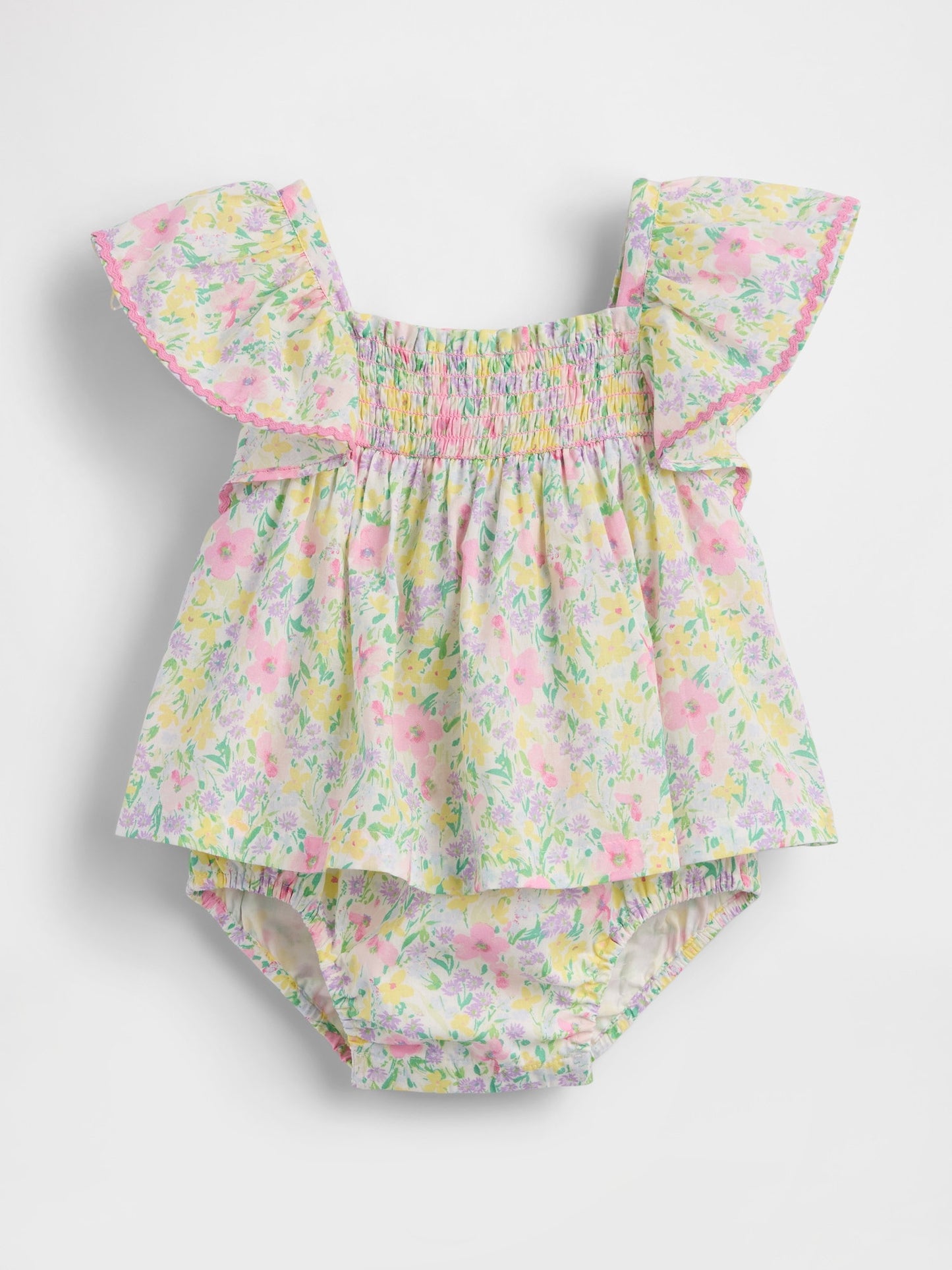 Çok Renkli Smocked Flutter-sleeve Bodysuit Elbise
