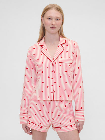 Pembe Gap × Summer Fridays Relaxed Flannel Hearts Pijama Üstü