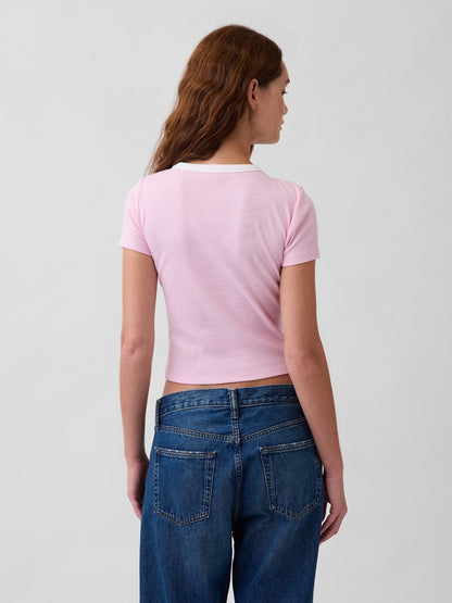 Açık Pembe Ribbed Gap Logo Baby Crop T-shirt
