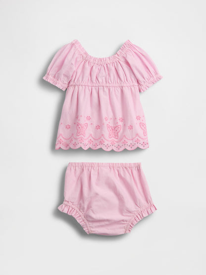 Pembe Kelebek Işlemeli Outfit Set