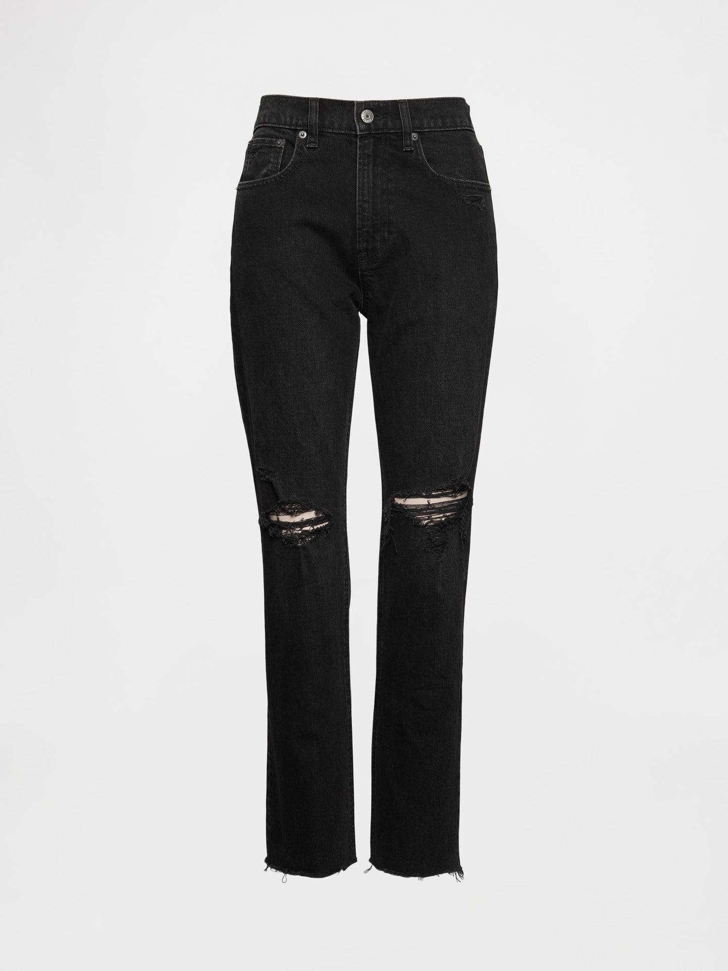 Siyah High Rise Cheeky Straight Jean Pantolon