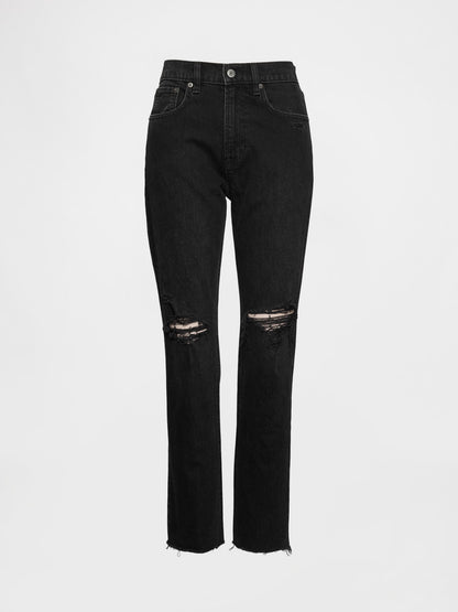 Siyah High Rise Cheeky Straight Jean Pantolon