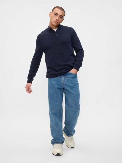 Lacivert Mockneck Henley Kazak