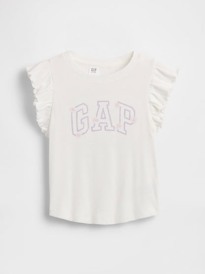 Beyaz Arch Logo Ruffle T-shirt