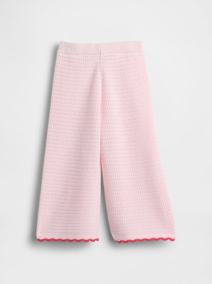 Açık Pembe Crochet Triko Wide-leg Eşofman Altı