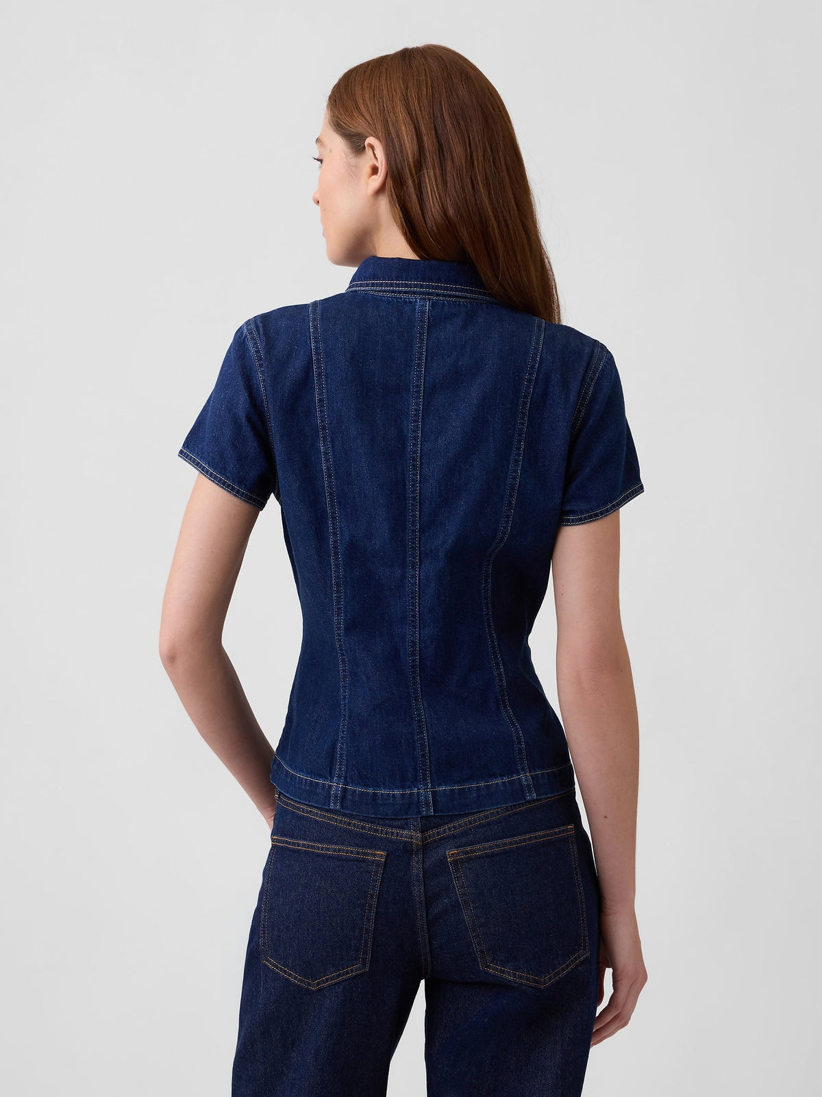 Koyu Mavi Fitted Denim Gömlek